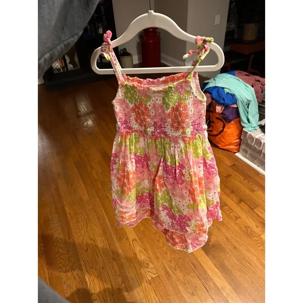 Mini Boden floral pink green dress girls size 5-6